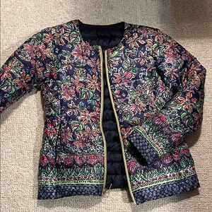 Lilly Pulitzer Navy Floral Bomber Jacket with Gold Accents